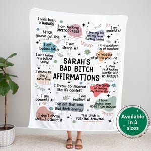 Bad Btch Affirmations Blanket Personalized Sweary Daily Affirmations Mental Health Awareness Self Love Inspirational Gift For Best Friend