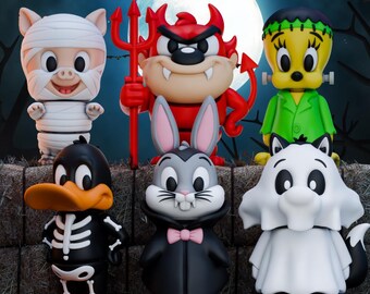 Halloween Cartoon Flexi Figures | 3D Printed Articulated Halloween Characters | Spooky Collectible Figures | Halloween Decor | Flexi Toys