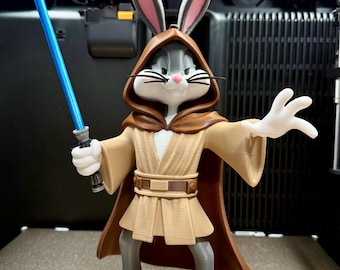 Figura impresa en 3D de Obi Bugs Kenobi / Arte de fan de Jedi Bunny Mashup