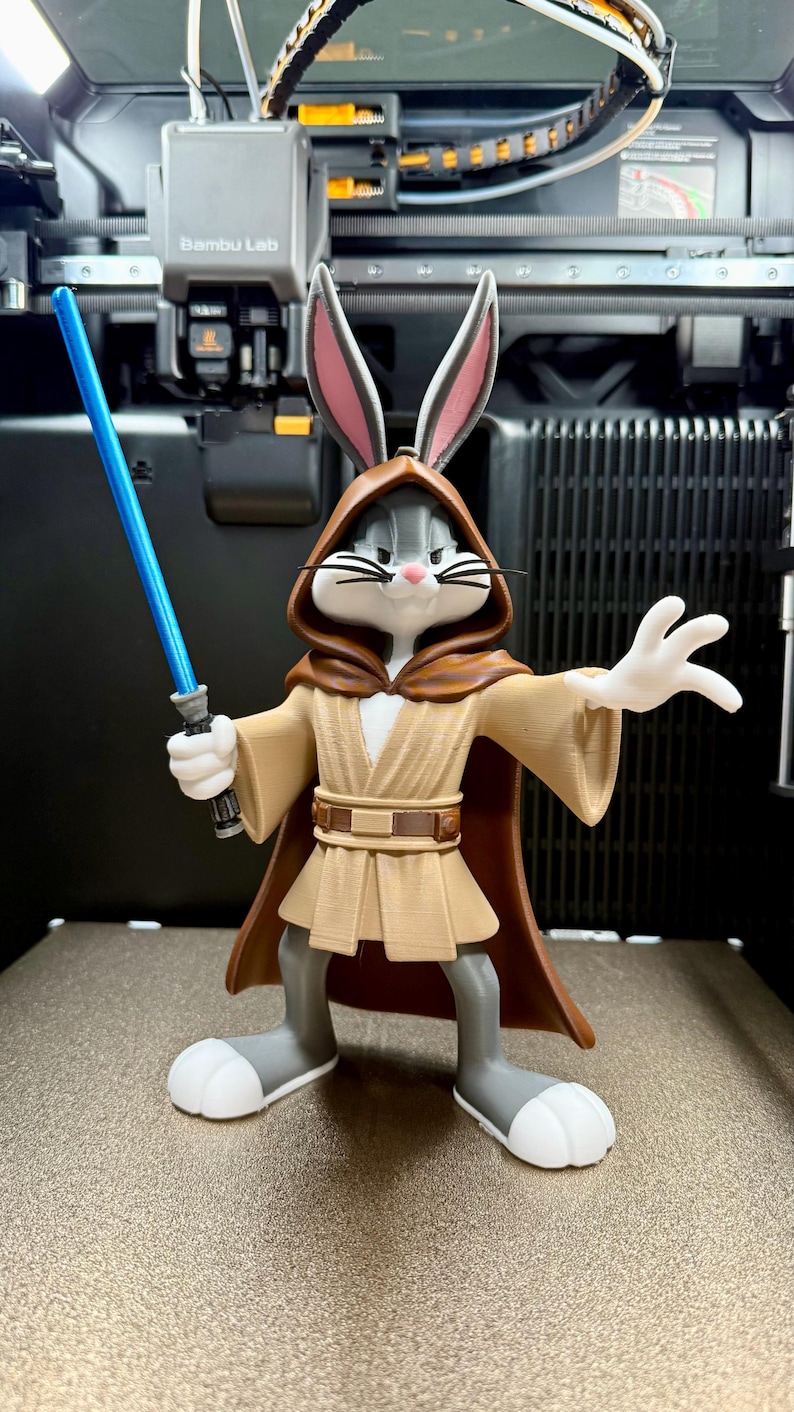 Obi Bugs Kenobi 3D Printed Figure | Jedi Bunny Mashup Fan Art