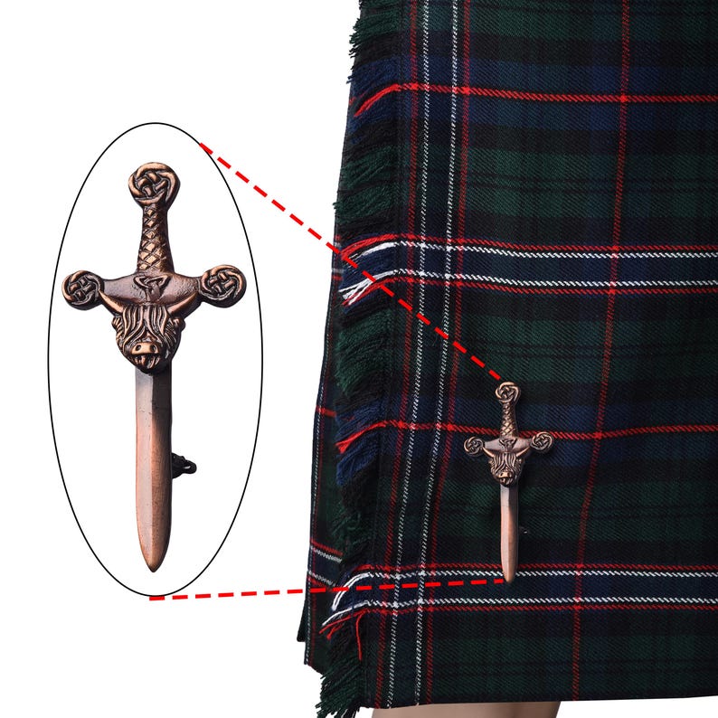 Épingle à Kilt 'Highland Cow' En Laiton - 10.2 Cm (4 Pouces) - Design Vache écossaise Détaillé, Fermeture Sûre