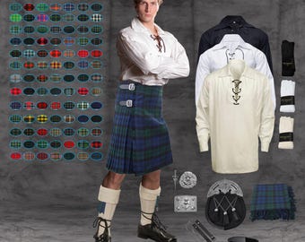 Scottish Kilt Outfit for Men, 10 Piece Thistle Tartan Complete Kilt Set, 16oz Highland Dress Outfit, Wedding & Burns Night