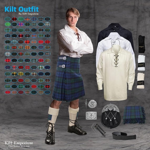 Kilts for Men Thistle Set - 10 Piece 16oz Tartan Complete Outfit by Kilt Emporium