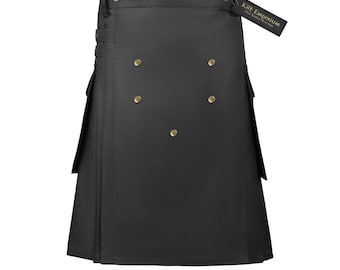 Men's Utility Kilt, Handmade Cotton Tactical Kilt with Cargo Pockets, Modern Scottish Kilt for Men, Adjustable Workwear Kilt