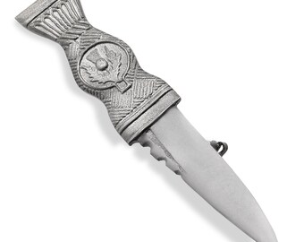 Scottish Sgian Dubh Kilt Pin, Ornamental Antique Silver Dirk Brooch, Highland Dress Accessory for Men, Celtic Kilt Pin Gift