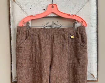 vintage ellen tracy linen size M rayon linen blend capri trousers stretch