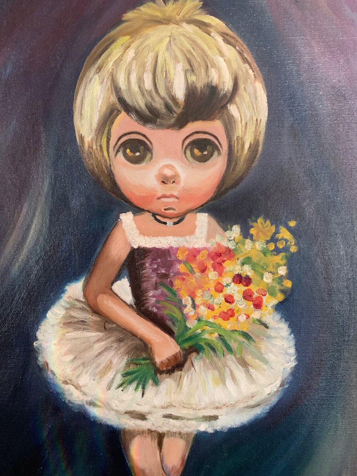 Vintage found art vintage big eye paintings original oil | Etsy