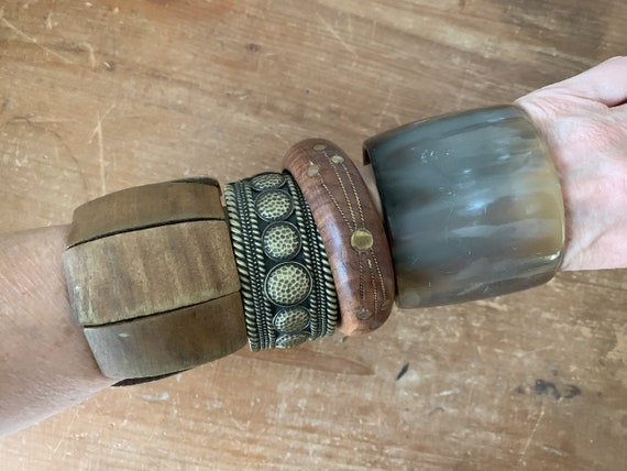 vintage boho bangle destash lot wood metal brass … - image 3