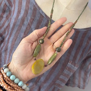 handmade hand beaded boho necklace mixed stone beads longer hippie bohemian style layering chunky