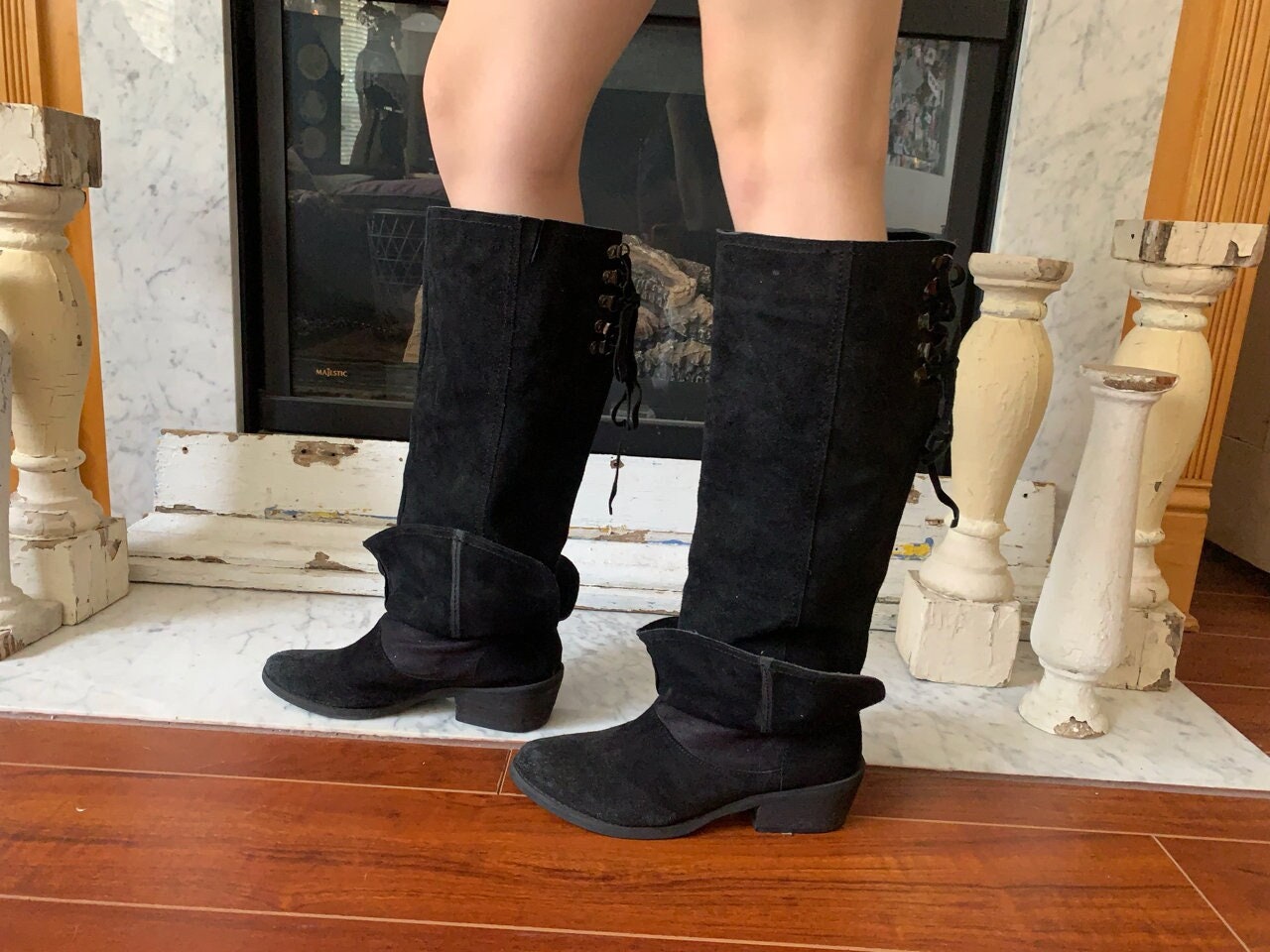 Black Naughty Monkey Boots Tall Black Whimsagoth