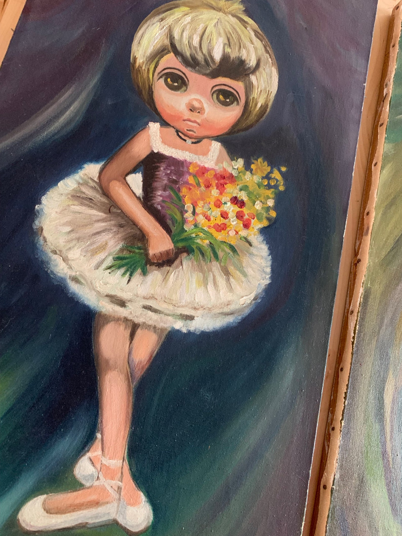 Vintage found art vintage big eye paintings original oil | Etsy