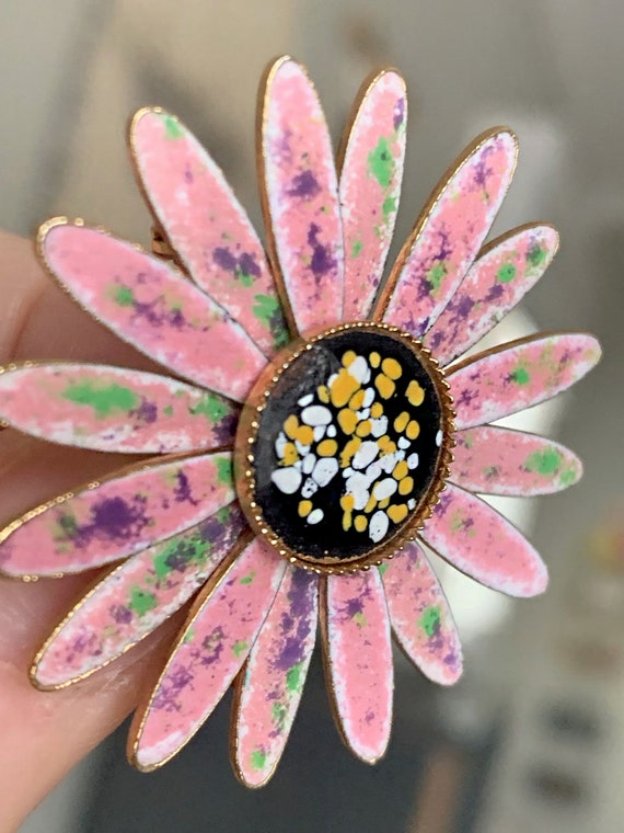 rare vintage 1960s enamel daisy flower brooch pin… - image 6