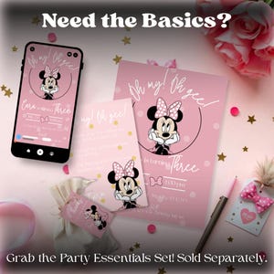 Oh My! Oh Gee! Minnie Mouse Themed Birthday Invitation for Baby Girl Turning Three! Pink Bow Themed Bday Party Invite, Editable Canva Invite image 5