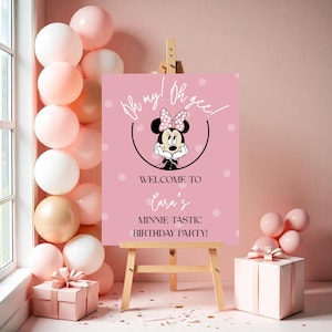 Welcome Sign for Minnie Mouse Themed Birthday, Oh my! Oh Gee! Pink Minnie Welcome Signage, Entrance Sign for Baby Girl&#39;s 3rd Birthday Party