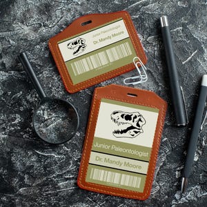Paleontologist Costume ID Badge, Dinosaur Birthday Party Favors, Dino Dig Party, Printable Paleontologist Name Tag, Editable Canva Template