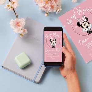 Oh My! Oh Gee! Minnie Mouse Themed Birthday Invitation for Baby Girl Turning Three! Pink Bow Themed Bday Party Invite, Editable Canva Invite image 3