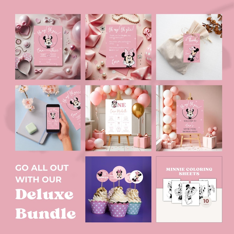 Oh My! Oh Gee! Minnie Mouse Themed Birthday Invitation for Baby Girl Turning Three! Pink Bow Themed Bday Party Invite, Editable Canva Invite image 6