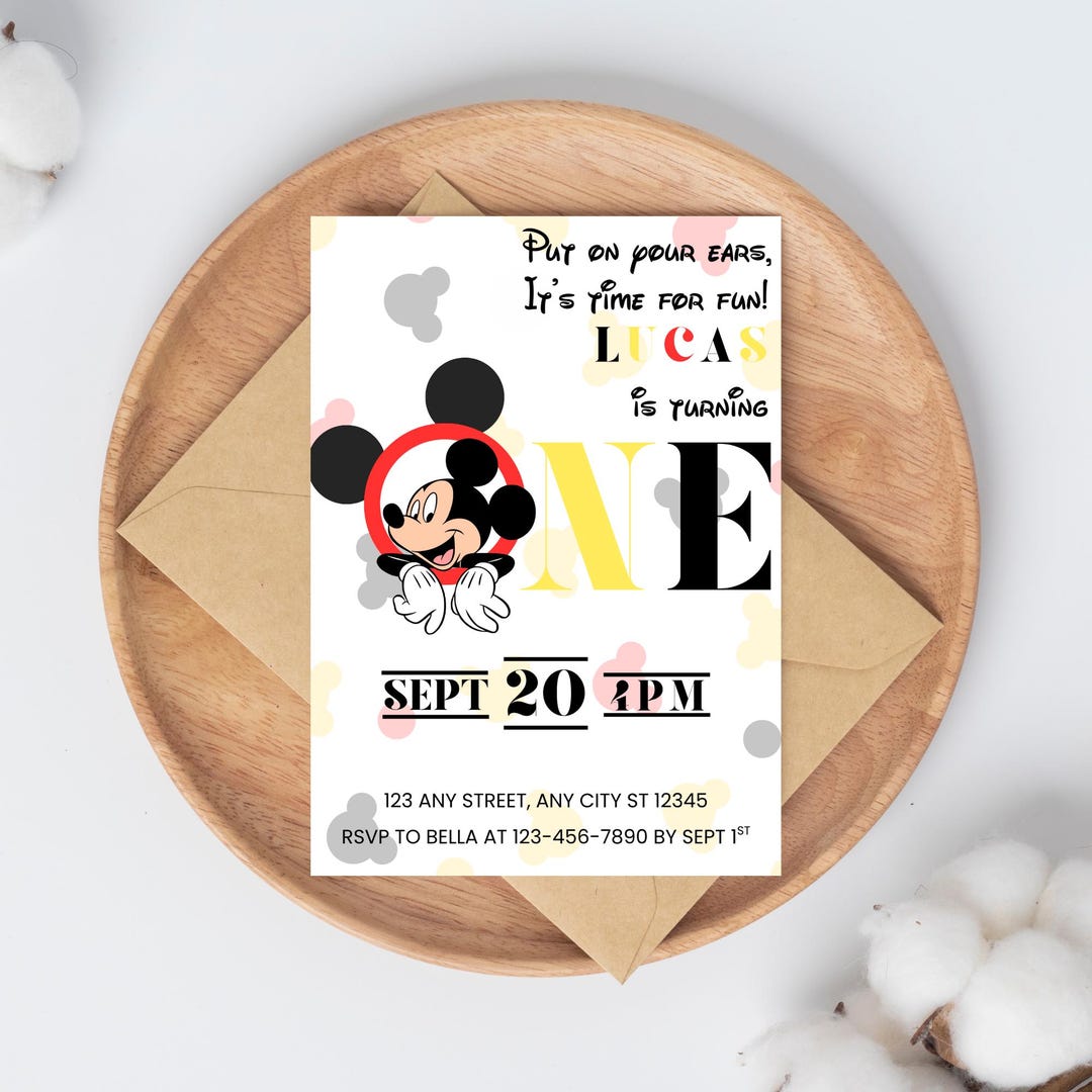 Editable Mickey Mouse 1st Birthday Invitation, Invite for Baby Boy's ...
