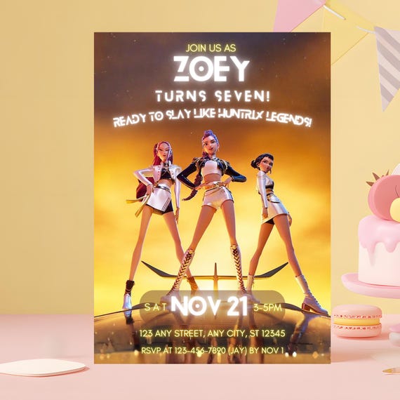 K-pop Demon Hunters Golden Inspired Birthday Invitation, Editable