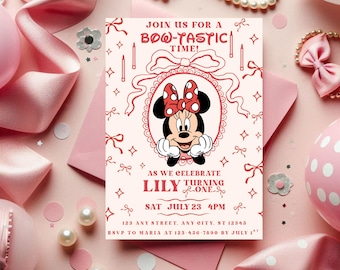 Minnie Mouse Themed Birthday Invitation for Baby Girl, Minnie's Bow-tastic Bday Party Invite, Editable Bowtastic Evite, Canva Invite
