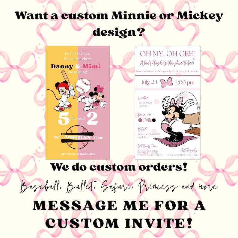 Oh My! Oh Gee! Minnie Mouse Themed Birthday Invitation for Baby Girl Turning Three! Pink Bow Themed Bday Party Invite, Editable Canva Invite image 10