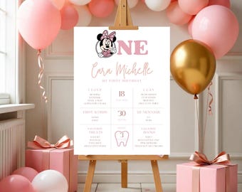 Minnie Mouse Themed Milestone Poster for First Birthday, Oh my Oh Gee Pink Minnie Milestone Sign, Entrance Sign for Baby Girl's 1st Birthday