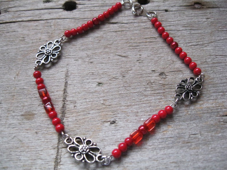 Crimson Red Pearl Anklet Etsy