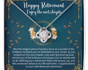 Retirement Love Knot Necklace • Celebration Jewelry Gift • Meaningful Pendant with Message Card