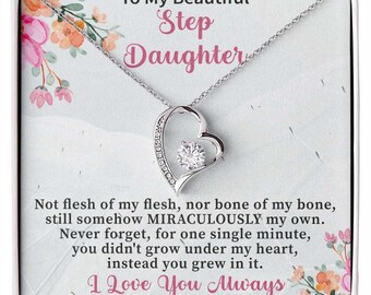 Stepdaughter Necklace: CZ Crystal Heart Pendant, White Gold Finish