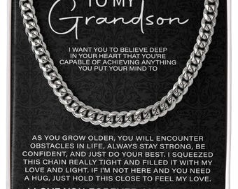 Grandson Gift Necklace – Stainless Steel Cuban Chain Necklace from Grandparents