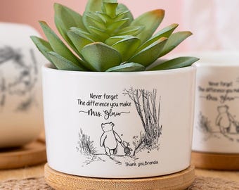 Custom Ceramic Teacher Plant Pot, Appreciation Gift, Winnie the Pooh Design
