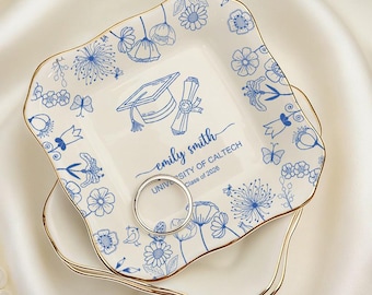 Personalisierte Abschluss Schmuckschale, Keramik Schmuckstück Ringhalter (Klasse von 2026)