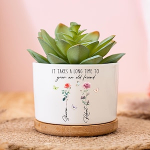 Vaso de flores de nascimento personalizado, vaso de cerâmica com flores da amizade personalizado, presente para melhor amiga, presente de aniversário para melhor amiga, presente para irmãs