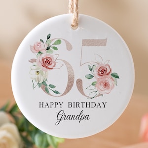 Personalized Floral Age Ornament, Round Ceramic Ornament, Memorable Keepsake, Custom Birthday Gift For Grandma, Birthday Decoration For Her
