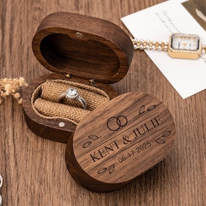 Personalized Wooden Ring Box, Custom Engraved Engagement Proposal Holder, Bridal Gift For Her, Anniversary Gift, Wedding Ring Bearer