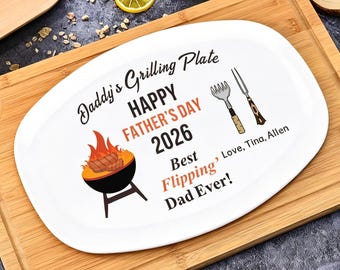 Personalized Dad's Grilling Plate, Kids Name Plate, Best Dad Gift, 2026 Father's Day Gift Idea, Gift for Dad, Funny BBQ Plate, Gift for Him