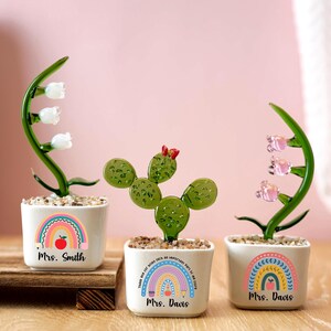 Glass Succulent Plant Ornament, Stained Glass Flower Pot, Teacher Gift, Rainbow Design