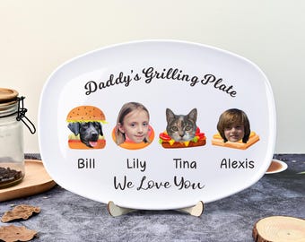 Dad's Grilling Plate, Custom Name Photo Plate for Dad, Kids Face BBQ Plate, Father's Day Keepsake, Gift for Him, Birthday Gift for Dad Daddy