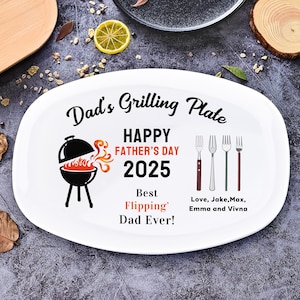 Personalized Dad Grilling Plate, BBQ Platter with Kid&#39;s Names, Gift for Grandpa/Daddy From Kids, Papa Gift, Birthday Gifts, Fathers Day Gift