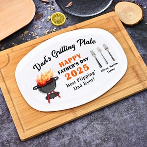 Custom Dad&#39;s Grilling Buddies Platter, BBQ Platter with Kid&#39;s Names, Grilling Plate Gift, Fathers Day Gift From Kids, Grandpa Birthday Gifts