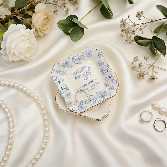Personalized Graduation Jewelry Dish, Ceramic Trinket Ring Holder (Class of 2026)