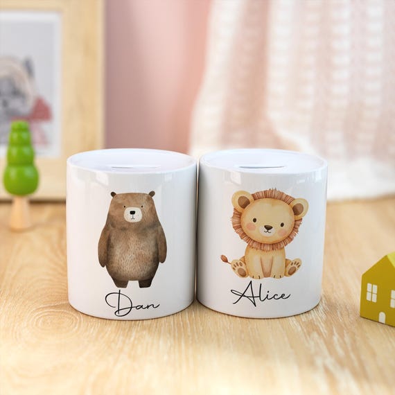 Personalized Animal Piggy Bank with Name, Savings Bank, Custom Ceramic Kids Money Box with Name, Name Piggy Bank For Kids, Baby Shower Gifts
