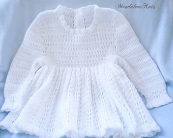 Crochet Infant Dress Baby Girl White Dress Holiday Dress 6-9 mo