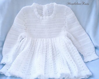 Crochet Infant Dress Baby Girl White Dress Easter 6-9 mo