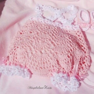 Crocheted Pink Sunsuit w Matching Sandals Newborn Baby Girl