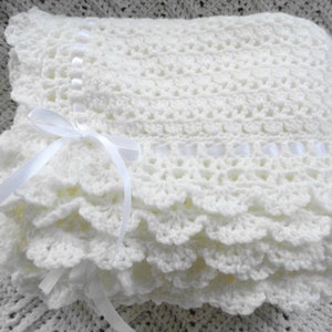 Crocheted Victorian Baby Afghan, Crib Blanket in Ecru Lace Border image 1