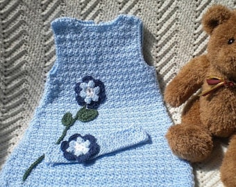 Crocheted Spring Infant Jumper Blue Ivory Flower Matching Hat 3-6 mo