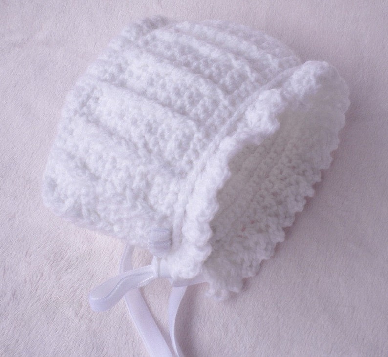 Crocheted Newborn Sweater Bonnet Baby Girl White 0 3mo image 4