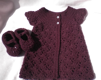 Crocheted Plum Sweater MaryJanes Infant Girl Baby Cashmerino Yarn 12 18 mo.