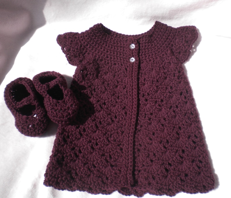 Crocheted Infant Girl Sweater MaryJanes Plum Baby Cashmerino image 0